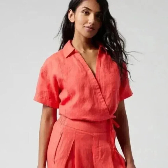 Athleta Tops - Athleta Playa Linen Tie Wrap Lightweight Top Size 2X Passionfruit Coral Vacation